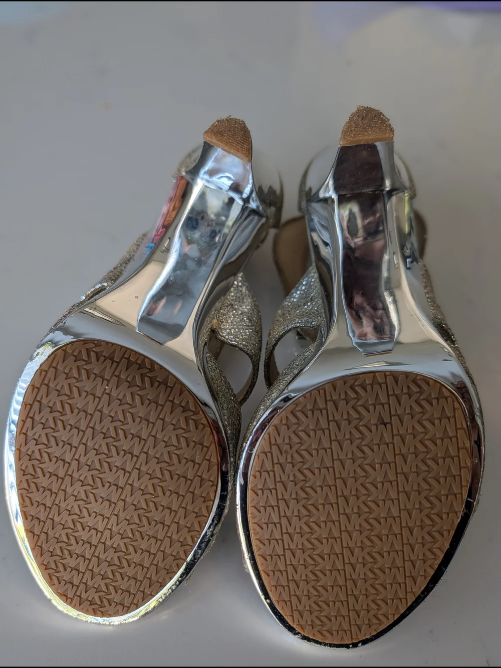 Silver And Gold Metallic Strappy High Heel Sandals - Picture 11 of 12